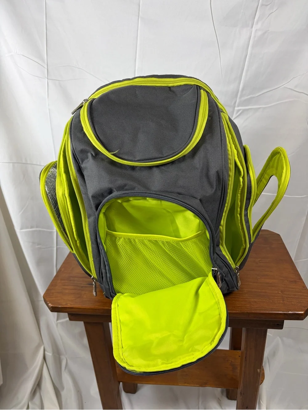 BB Gear Insulated Cooler Backpack Gray Lime Green Multi Compartment Travel Bag